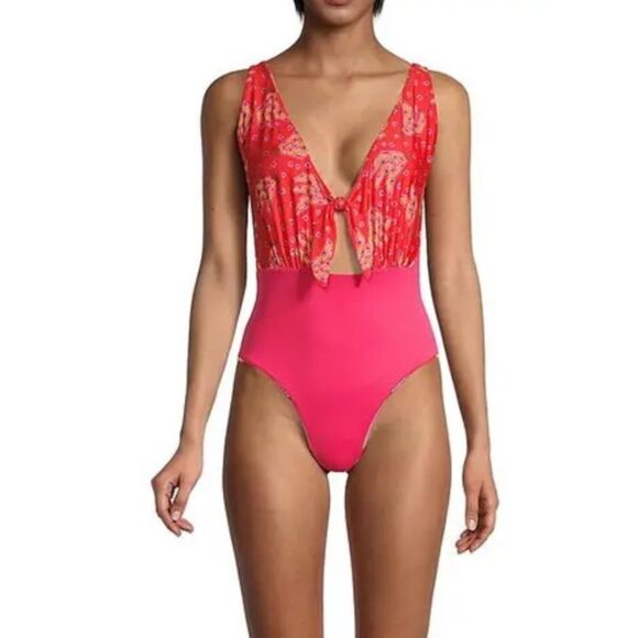FARM RIO Reversible Tiki Bananas Lucy One-Piece Swimsuit XS MSRP $145 - Picture 3 of 13